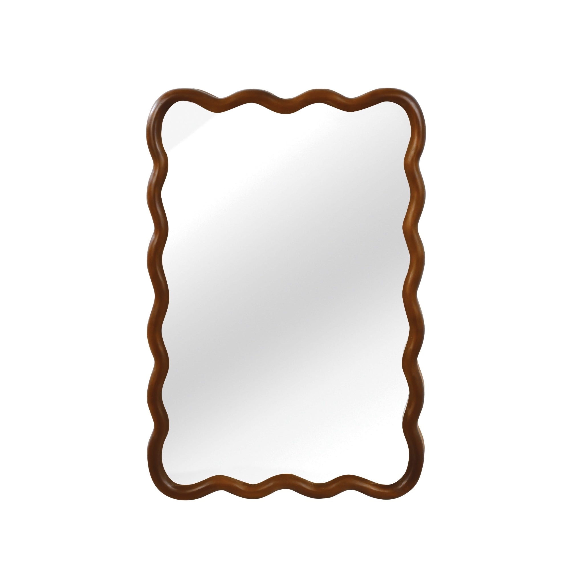 VanityFus 30-in W 20-in H Wavy Rectangle Dark Walnut Framed Beveled Bathroom Vanity Mirror Wall Mirror